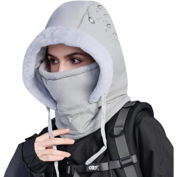 Unisex Winter One Piece Balaclavas Hat Slouchy Fleece Hoodie Face Shield Mask